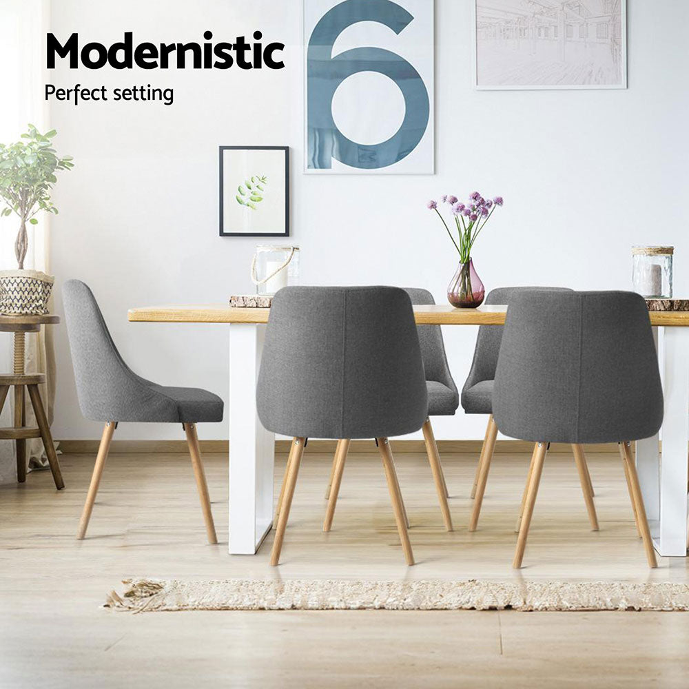 Artiss Dining Chairs Set of 4 Fabric Wooden Grey UPHO-D-DIN203A-GYX4