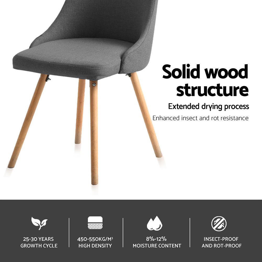 Artiss Dining Chairs Set of 4 Fabric Wooden Grey UPHO-D-DIN203A-GYX4