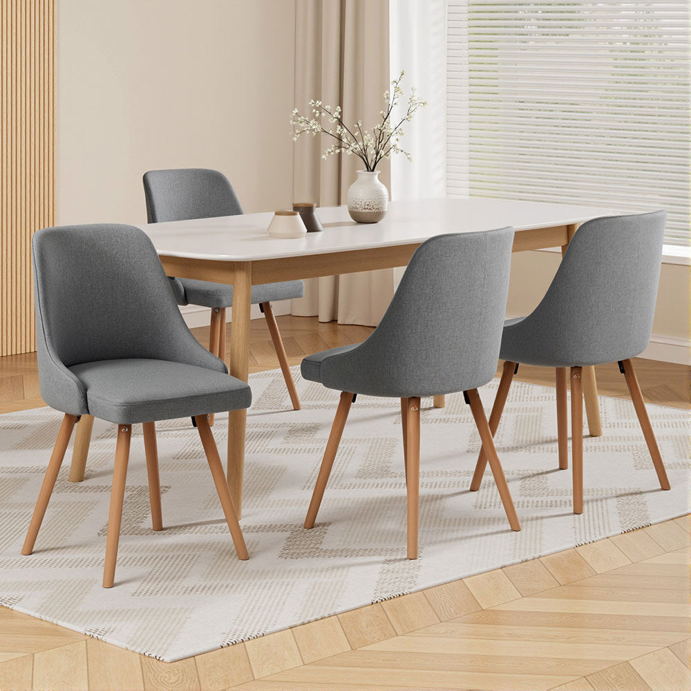 Artiss Dining Chairs Set of 4 Fabric Wooden Grey UPHO-D-DIN203A-GYX4