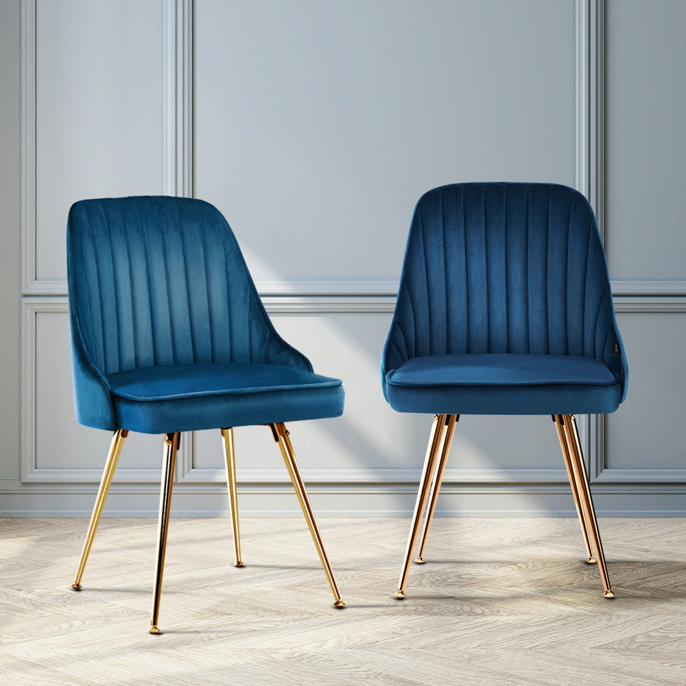 Artiss Dining Chairs Set of 2 Velvet Channel Tufted Blue UPHO-D-DIN203C-VEL-BLX2