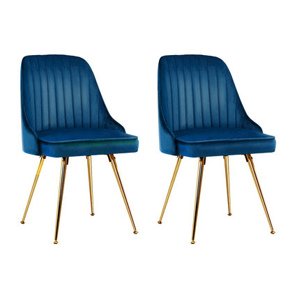 Artiss Dining Chairs Set of 2 Velvet Channel Tufted Blue UPHO-D-DIN203C-VEL-BLX2