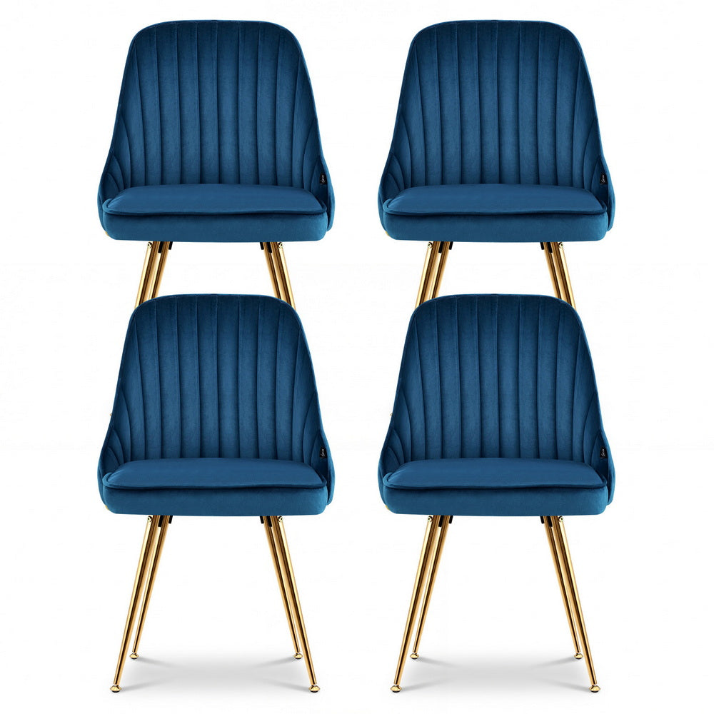 Artiss Dining Chairs Set of 4 Velvet Channel Tufted Blue UPHO-D-DIN203C-VEL-BLX4