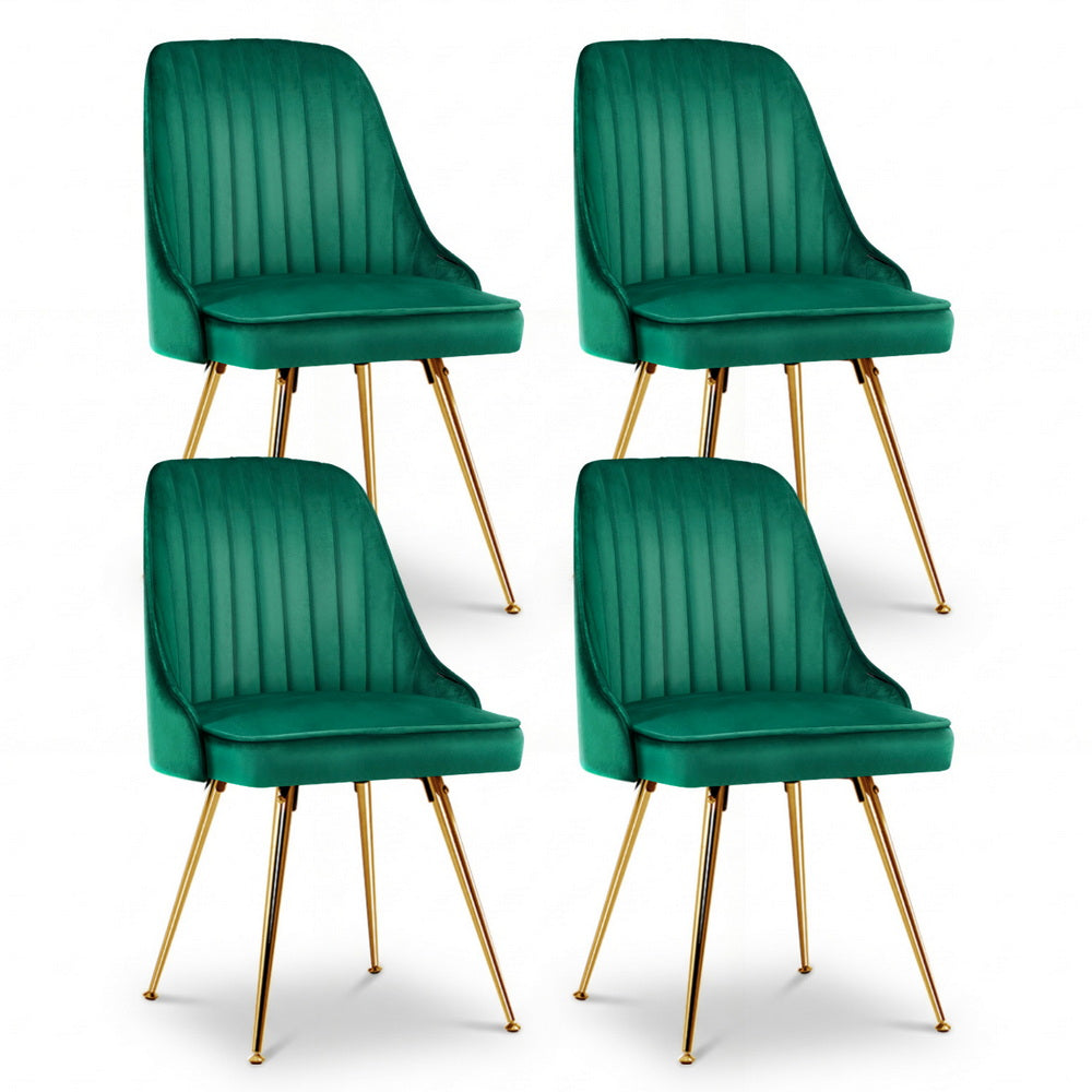 Artiss Dining Chairs Set of 4 Velvet Channel Tufted Green UPHO-D-DIN203C-VEL-GNX4