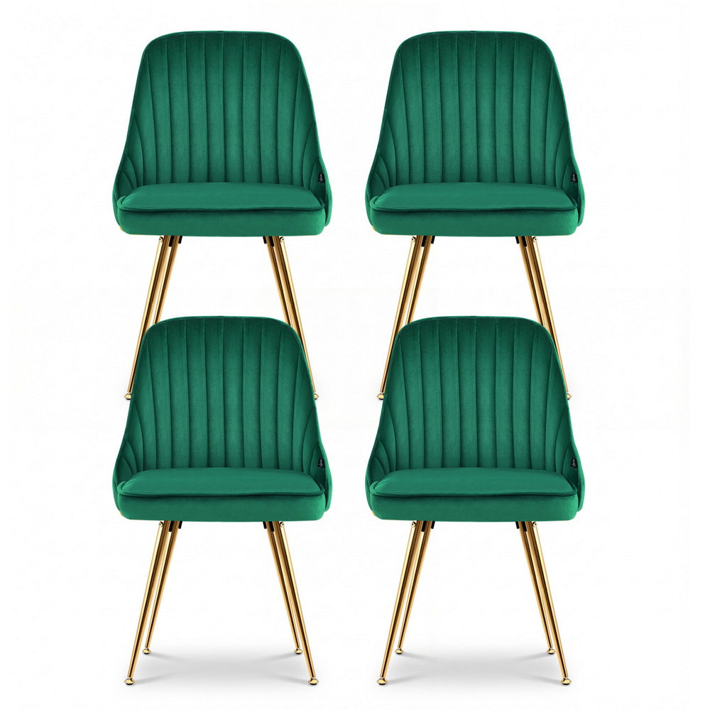 Artiss Dining Chairs Set of 4 Velvet Channel Tufted Green UPHO-D-DIN203C-VEL-GNX4
