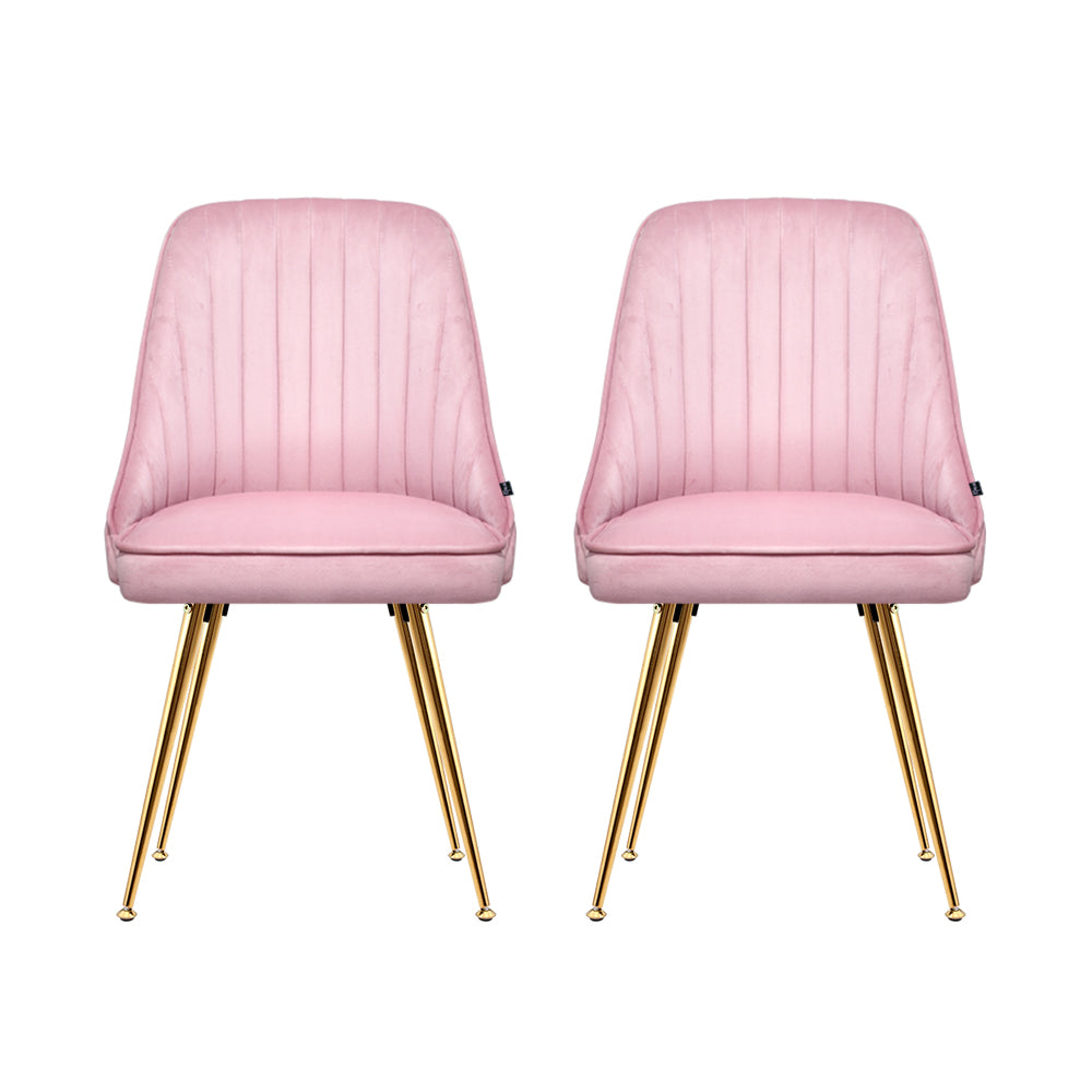Artiss Dining Chairs Set of 2 Velvet Channel Tufted Pink UPHO-D-DIN203C-VEL-PKX2