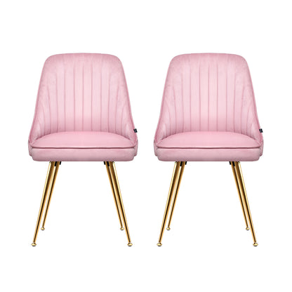 Artiss Dining Chairs Set of 2 Velvet Channel Tufted Pink UPHO-D-DIN203C-VEL-PKX2
