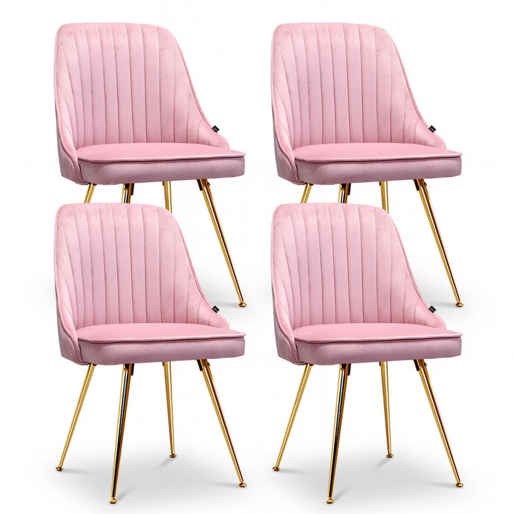 Artiss Dining Chairs Set of 4 Velvet Channel Tufted Pink UPHO-D-DIN203C-VEL-PKX4