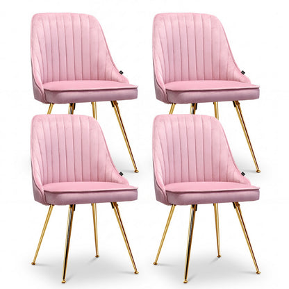 Artiss Dining Chairs Set of 4 Velvet Channel Tufted Pink UPHO-D-DIN203C-VEL-PKX4