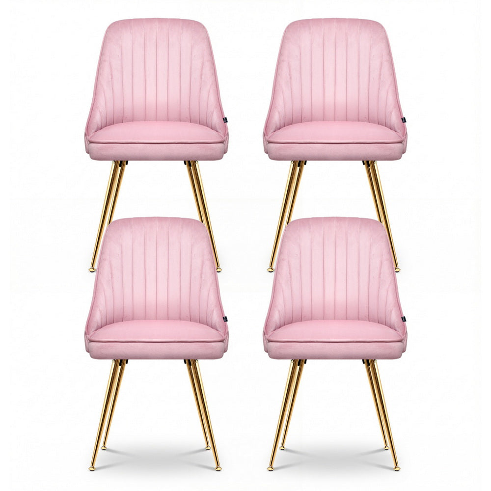 Artiss Dining Chairs Set of 4 Velvet Channel Tufted Pink UPHO-D-DIN203C-VEL-PKX4