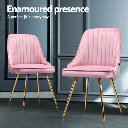 Artiss Dining Chairs Set of 4 Velvet Channel Tufted Pink UPHO-D-DIN203C-VEL-PKX4