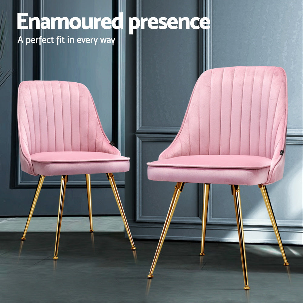 Artiss Dining Chairs Set of 4 Velvet Channel Tufted Pink