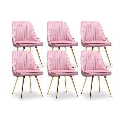 Artiss Dining Chairs Set of 6 Velvet Channel Tufted Pink UPHO-D-DIN203C-VEL-PKX6
