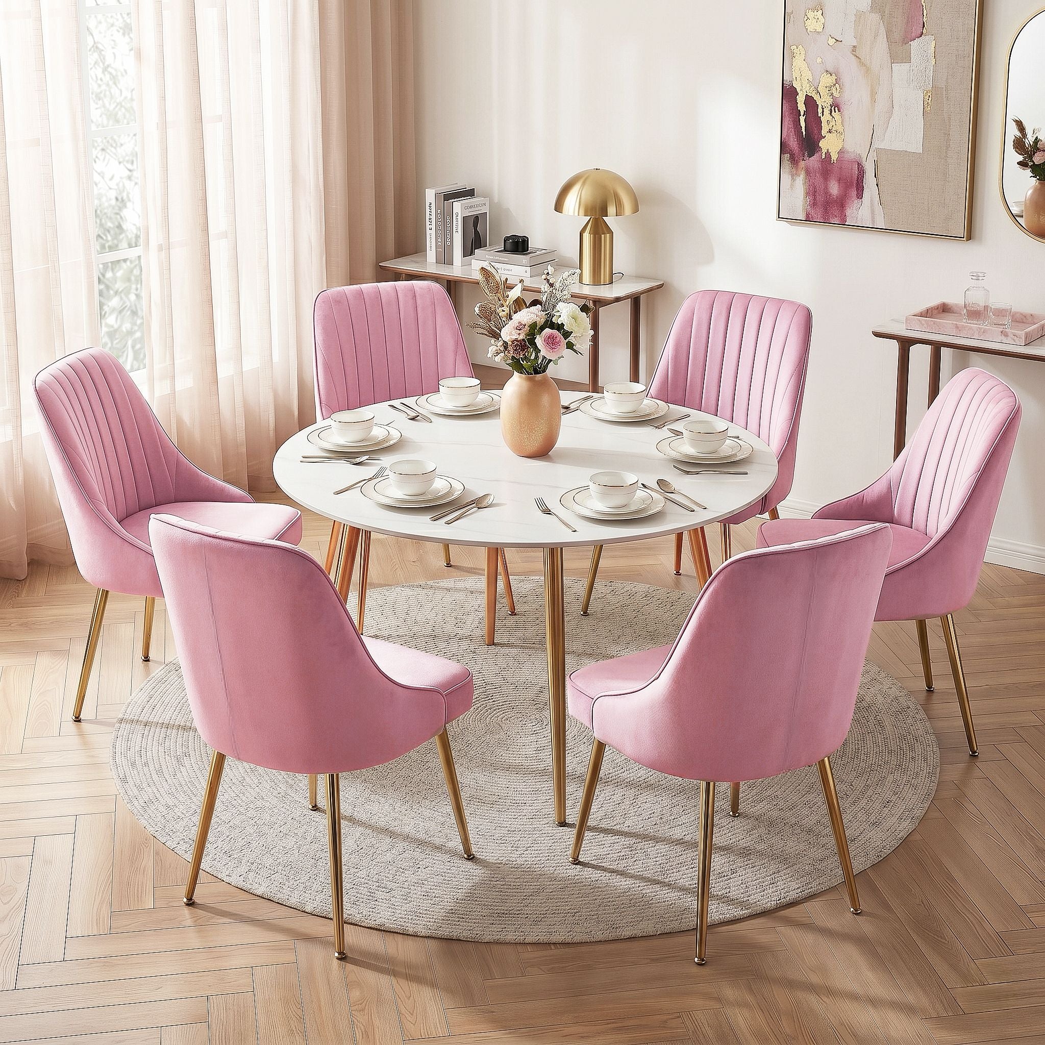 Artiss Dining Chairs Set of 6 Velvet Channel Tufted Pink UPHO-D-DIN203C-VEL-PKX6