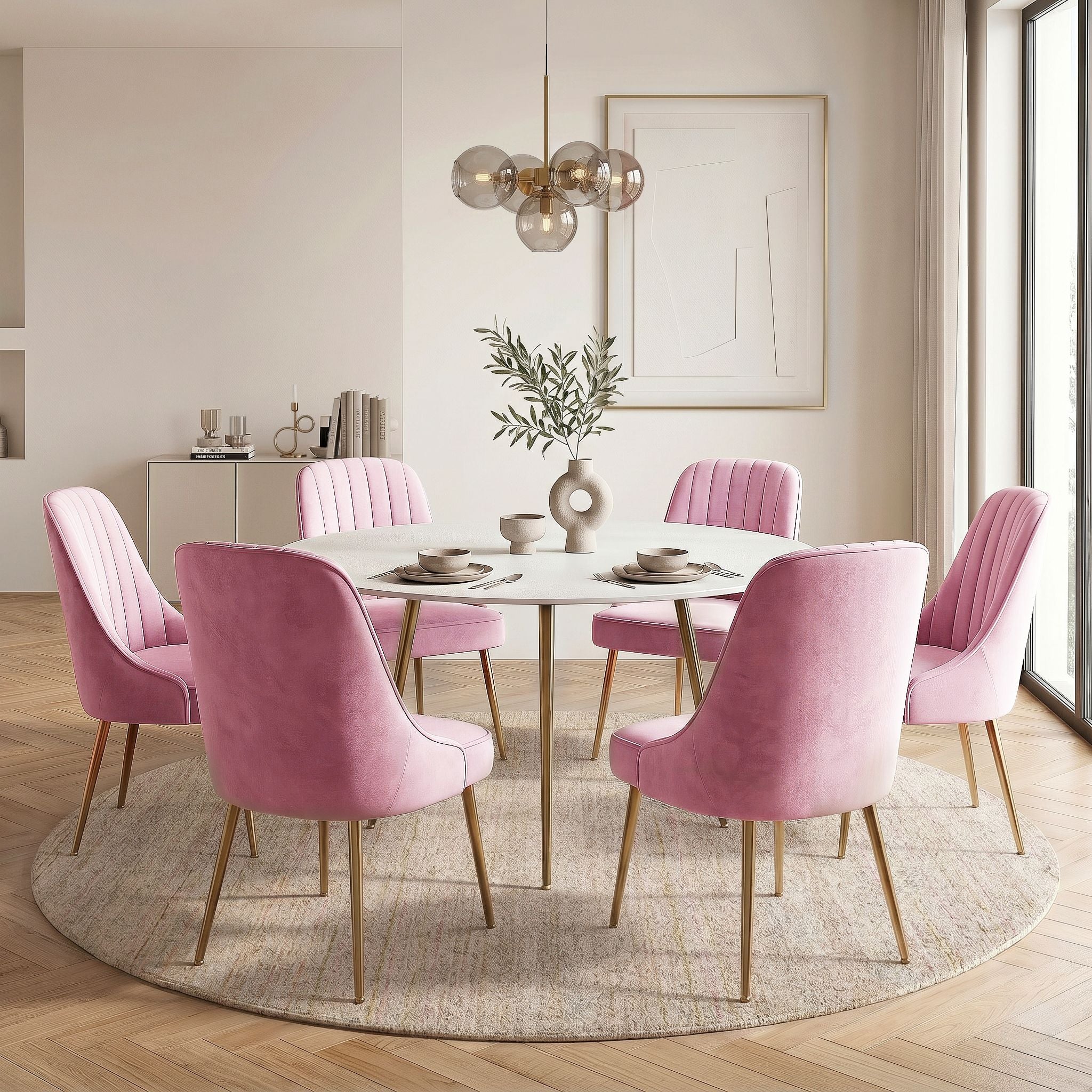Artiss Dining Chairs Set of 6 Velvet Channel Tufted Pink UPHO-D-DIN203C-VEL-PKX6