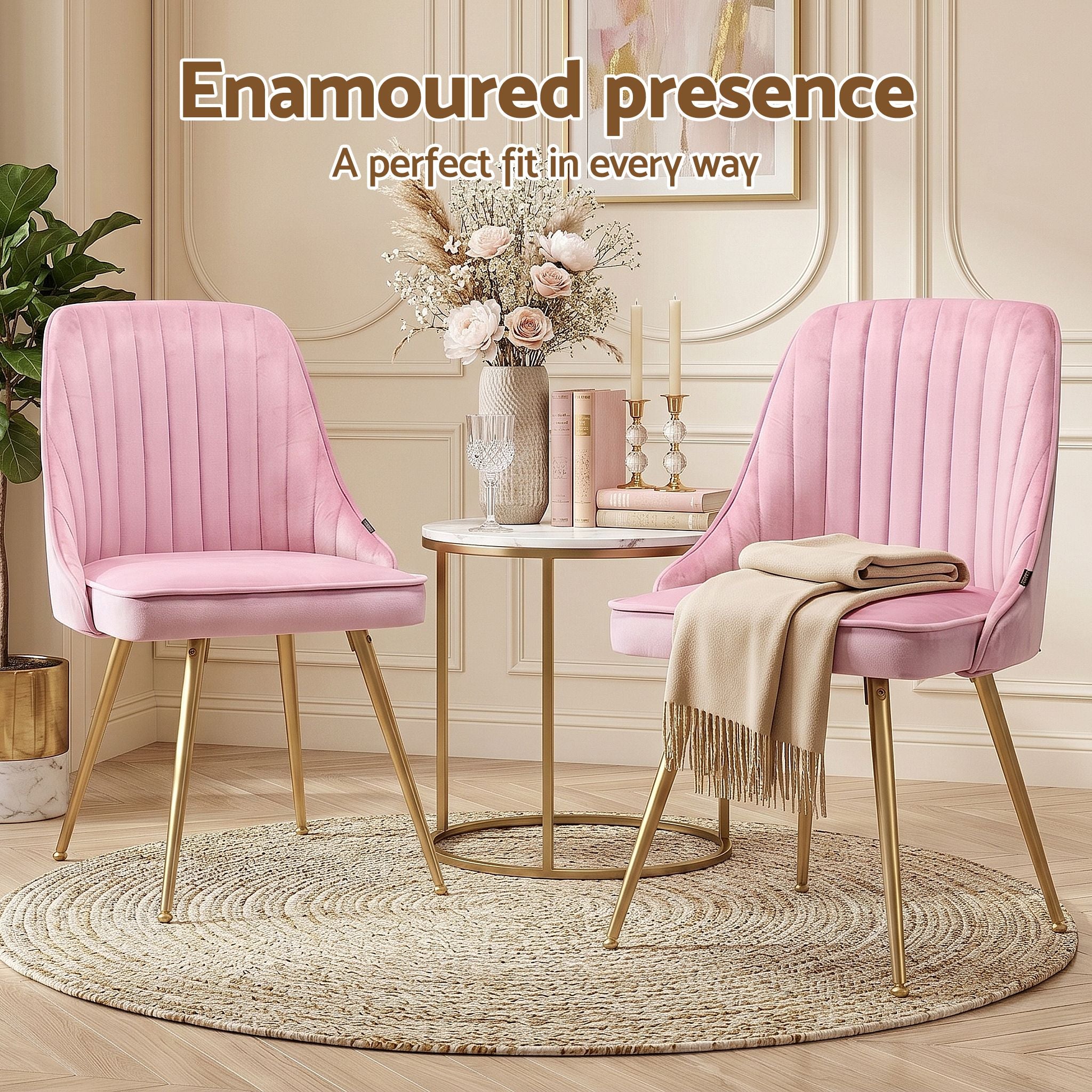 Artiss Dining Chairs Set of 6 Velvet Channel Tufted Pink UPHO-D-DIN203C-VEL-PKX6