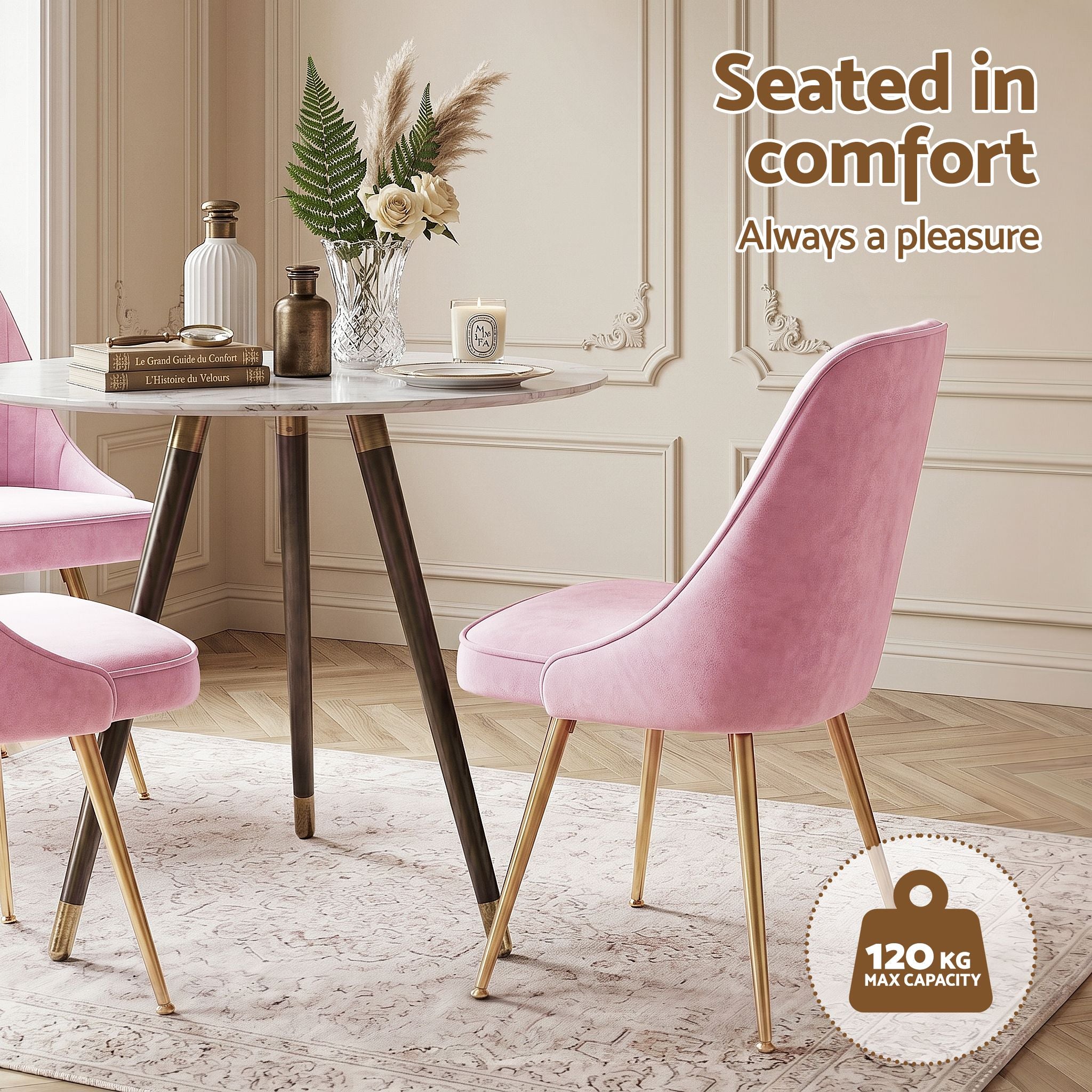 Artiss Dining Chairs Set of 6 Velvet Channel Tufted Pink UPHO-D-DIN203C-VEL-PKX6