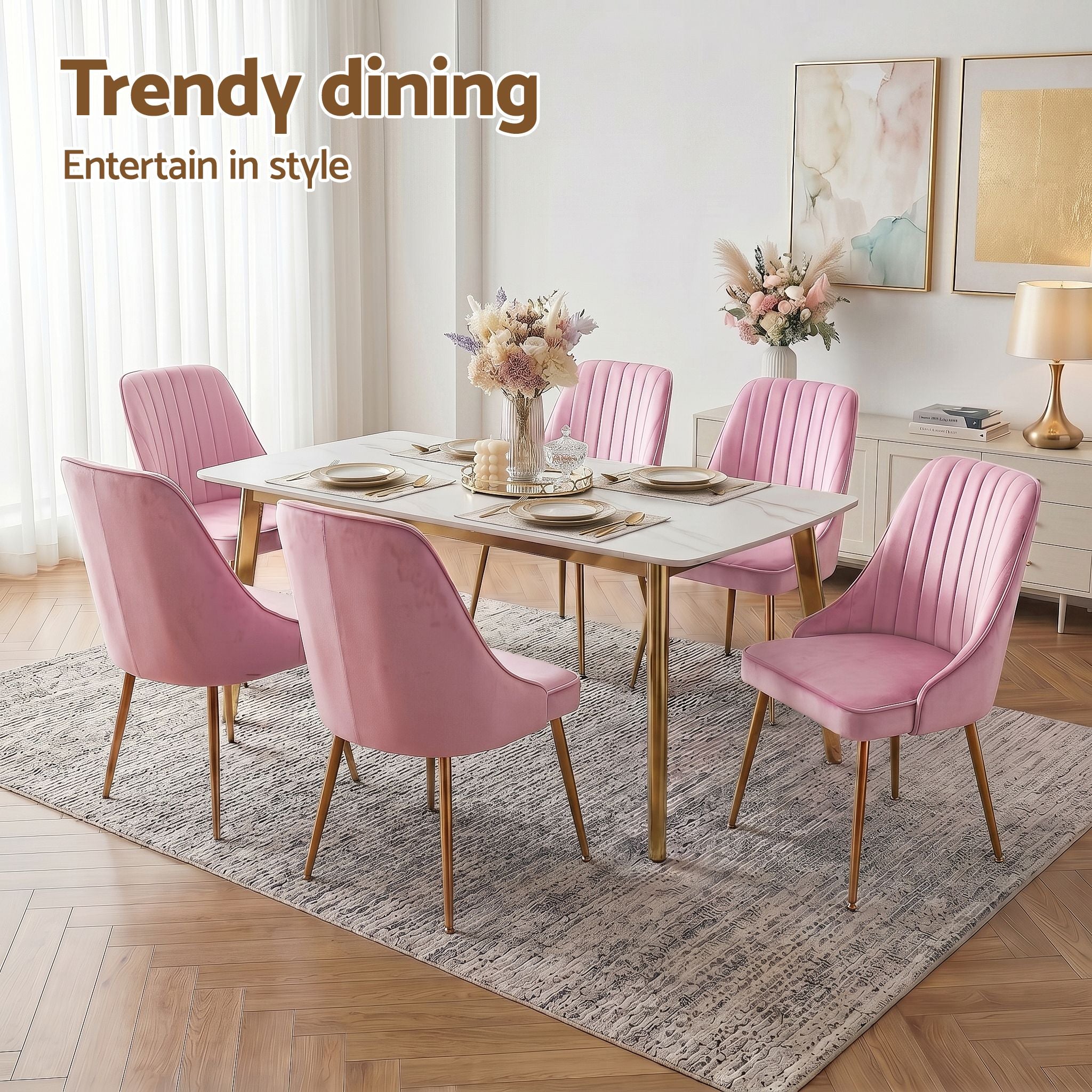 Artiss Dining Chairs Set of 6 Velvet Channel Tufted Pink UPHO-D-DIN203C-VEL-PKX6