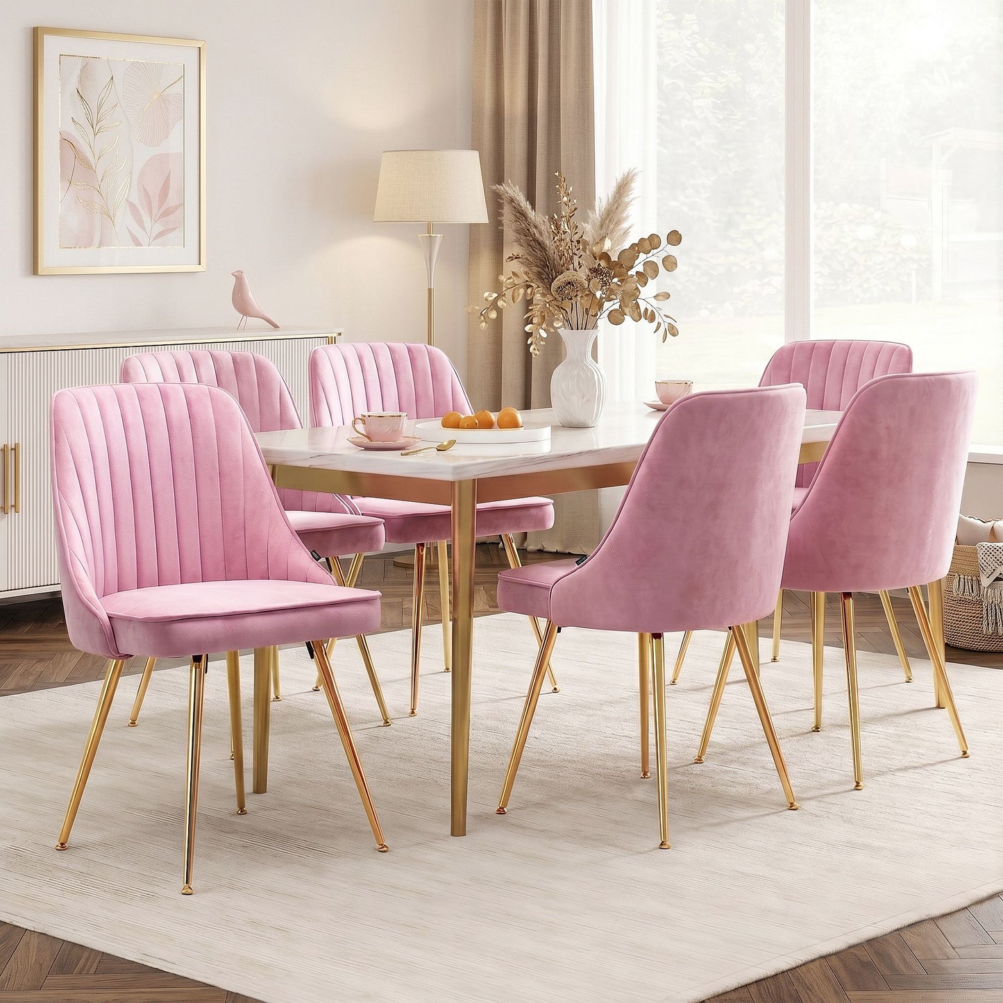 Artiss Dining Chairs Set of 6 Velvet Channel Tufted Pink UPHO-D-DIN203C-VEL-PKX6