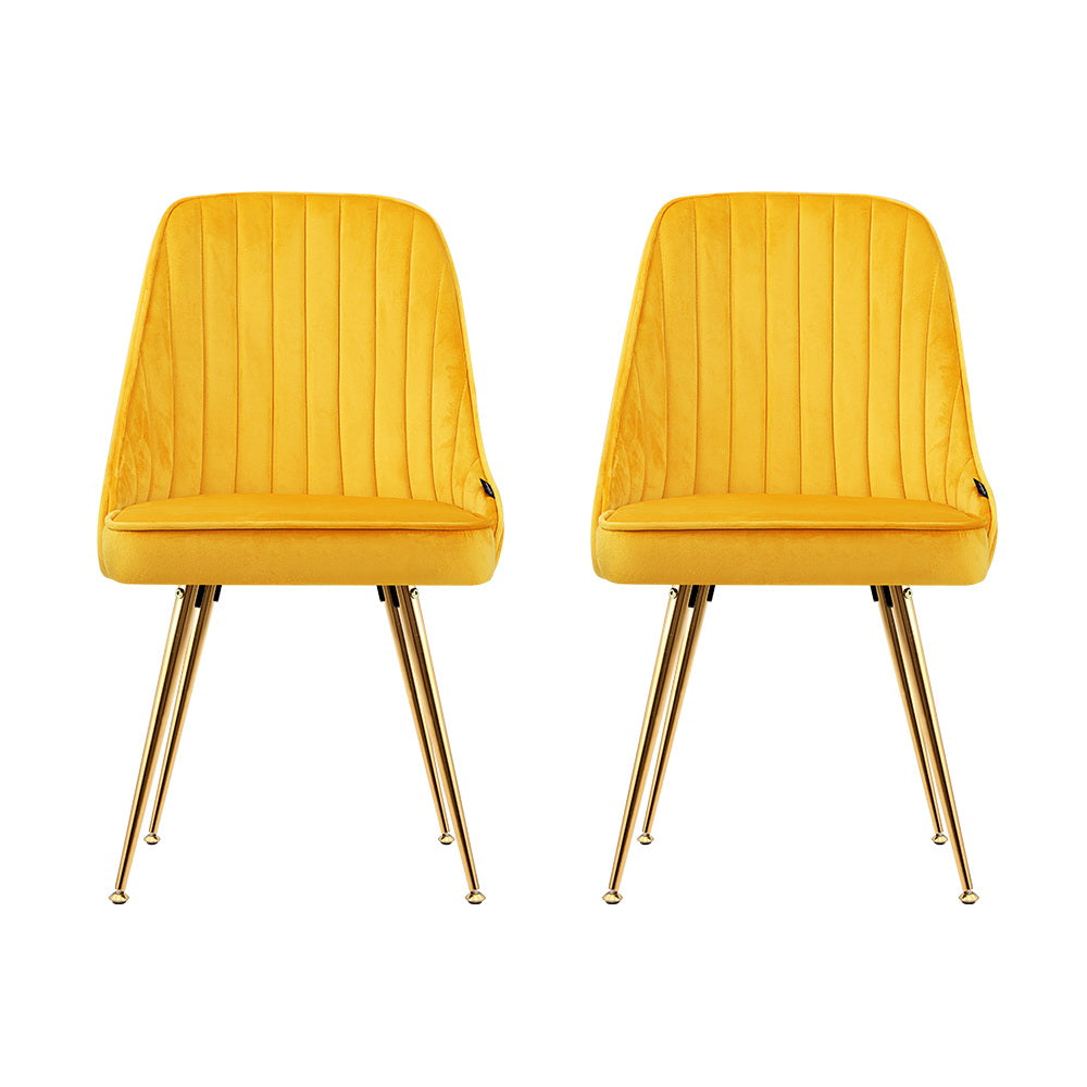 Artiss Dining Chairs Set of 2 Velvet Channel Tufted Yellow UPHO-D-DIN203C-VEL-YEX2