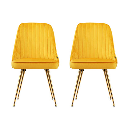 Artiss Dining Chairs Set of 2 Velvet Channel Tufted Yellow UPHO-D-DIN203C-VEL-YEX2