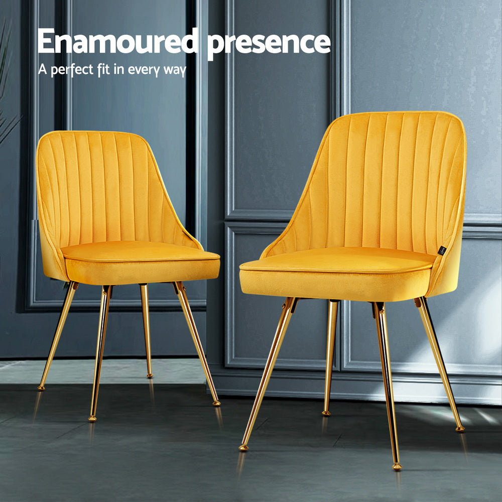 Artiss Dining Chairs Set of 4 Velvet Channel Tufted Yellow UPHO-D-DIN203C-VEL-YEX4