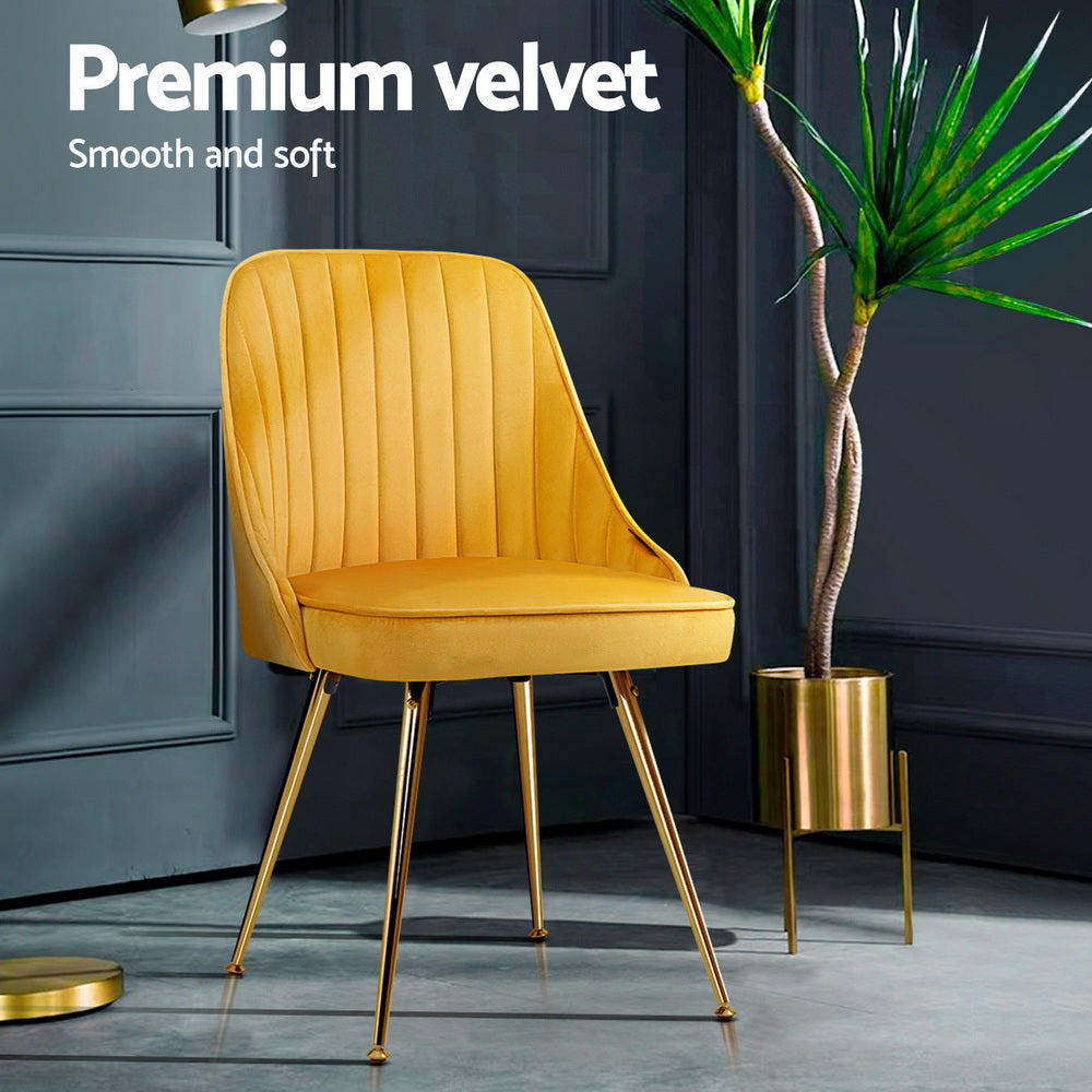 Artiss Dining Chairs Set of 4 Velvet Channel Tufted Yellow UPHO-D-DIN203C-VEL-YEX4