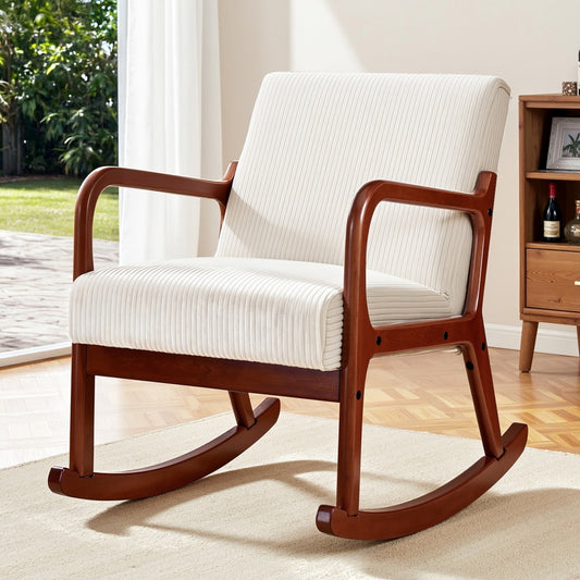 Artiss Rocking Armchair Lounge Chair Corduroy Beige UPHO-E-ARM-01-COR-BG