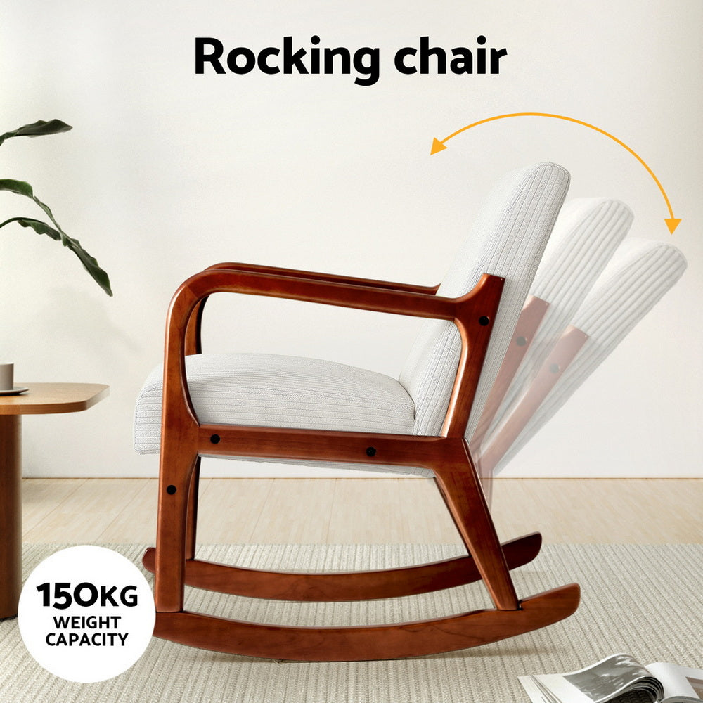 Artiss Rocking Armchair Lounge Chair Corduroy Beige UPHO-E-ARM-01-COR-BG