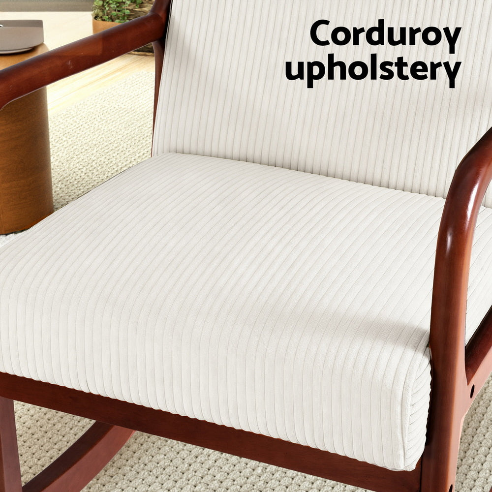 Artiss Rocking Armchair Lounge Chair Corduroy Beige UPHO-E-ARM-01-COR-BG