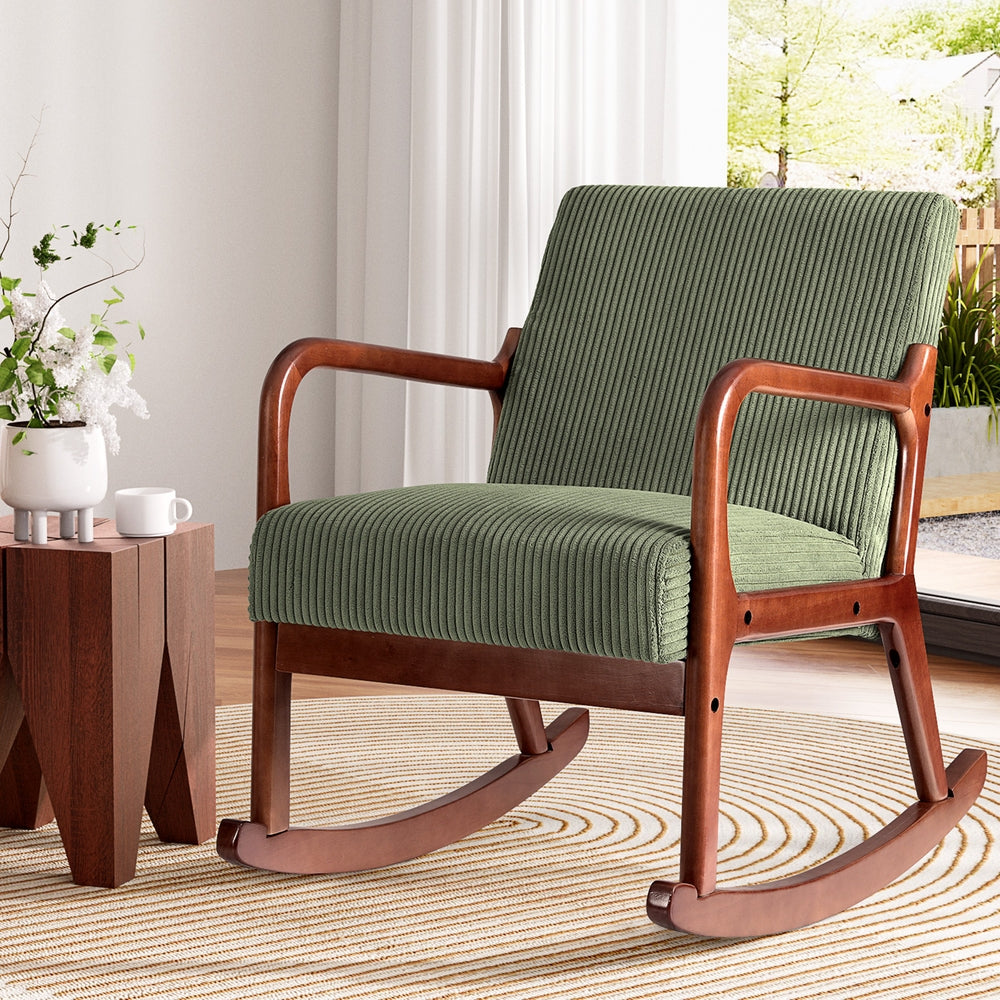 Artiss Rocking Armchair Lounge Chair Corduroy Green UPHO-E-ARM-01-COR-GN