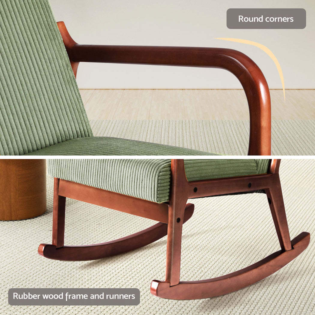 Artiss Rocking Armchair Lounge Chair Corduroy Green UPHO-E-ARM-01-COR-GN