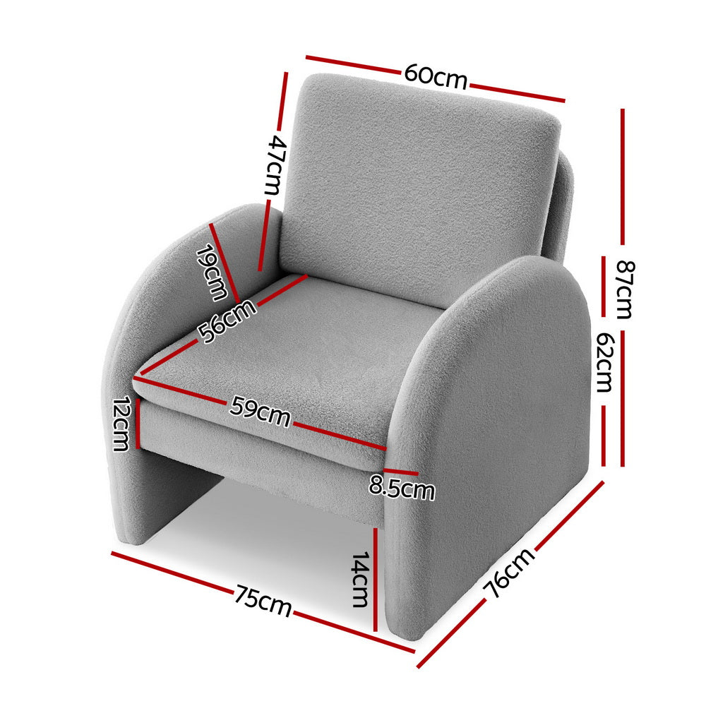 Artiss Armchair Accent Chair Lounge Tub Sofa Couch Curved Arm Seat Boucle Grey UPHO-E-ARM-02-TED-GY