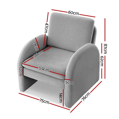 Artiss Armchair Accent Chair Lounge Tub Sofa Couch Curved Arm Seat Boucle Grey UPHO-E-ARM-02-TED-GY