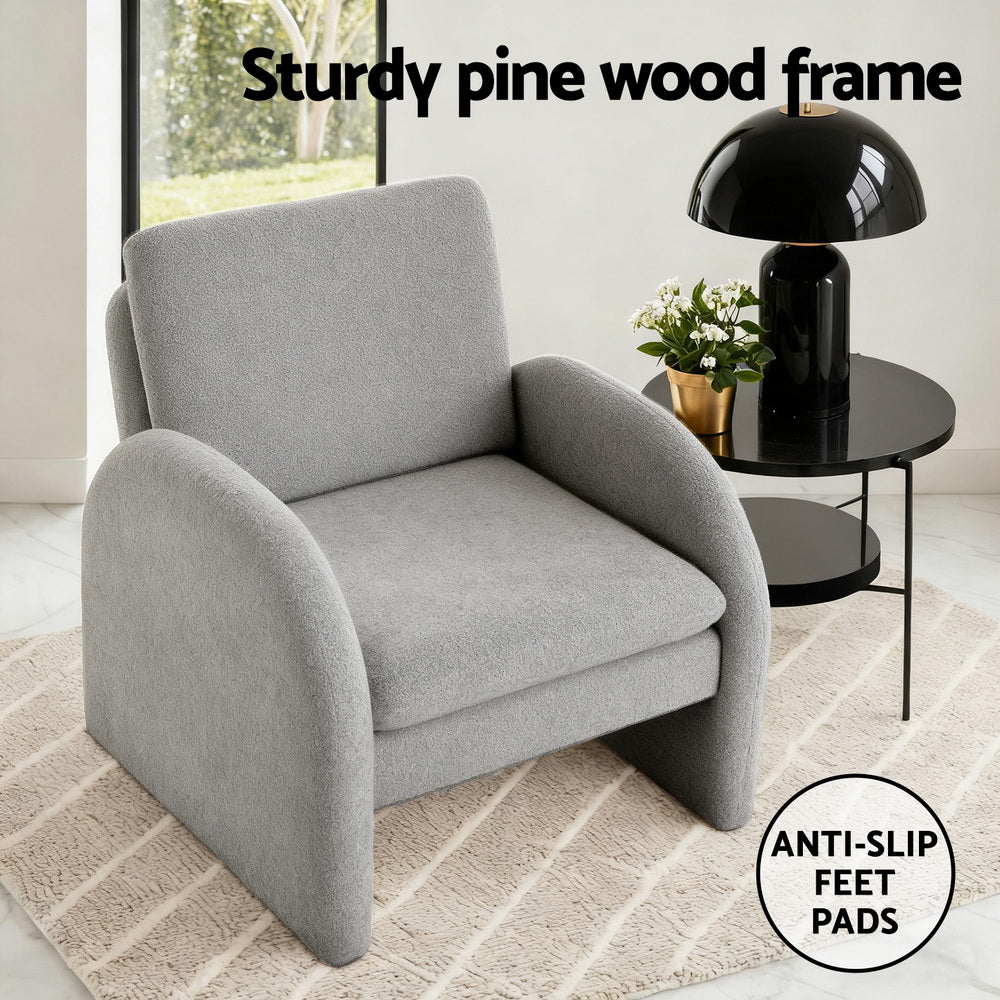 Artiss Armchair Accent Chair Lounge Tub Sofa Couch Curved Arm Seat Boucle Grey UPHO-E-ARM-02-TED-GY