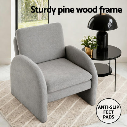 Artiss Armchair Accent Chair Lounge Tub Sofa Couch Curved Arm Seat Boucle Grey UPHO-E-ARM-02-TED-GY