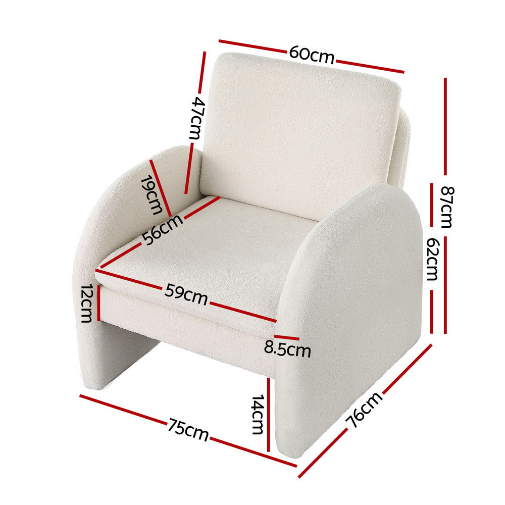Artiss Armchair Accent Chair Lounge Tub Sofa Couch Curved Arm Seat Boucle White UPHO-E-ARM-02-TED-WH
