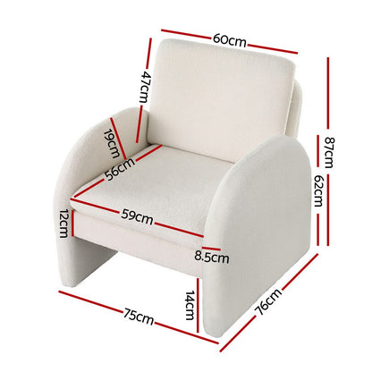 Artiss Armchair Accent Chair Lounge Tub Sofa Couch Curved Arm Seat Boucle White UPHO-E-ARM-02-TED-WH