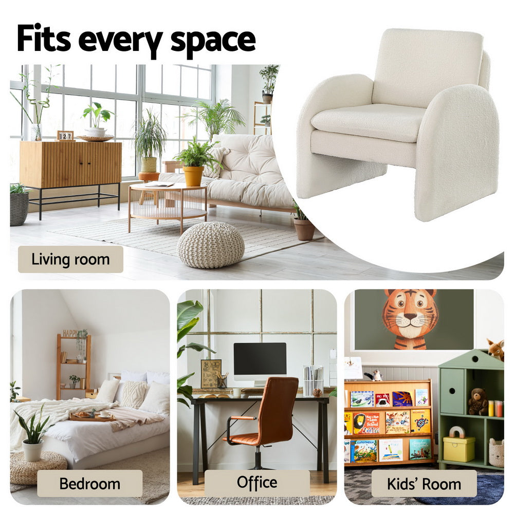 Artiss Armchair Accent Chair Lounge Tub Sofa Couch Curved Arm Seat Boucle White UPHO-E-ARM-02-TED-WH