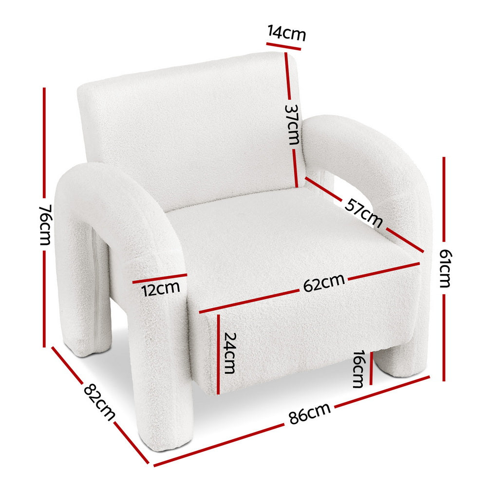 Artiss Armchair Accent Chair Lounge Sofa Couch Curved Seat Boucle White UPHO-E-ARM-03-TED-WH