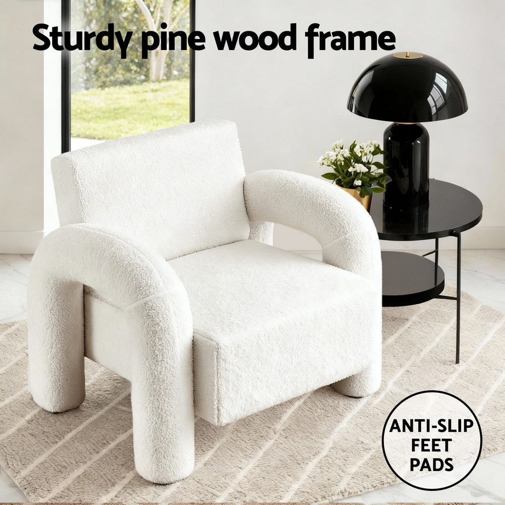 Artiss Armchair Accent Chair Lounge Sofa Couch Curved Seat Boucle White UPHO-E-ARM-03-TED-WH