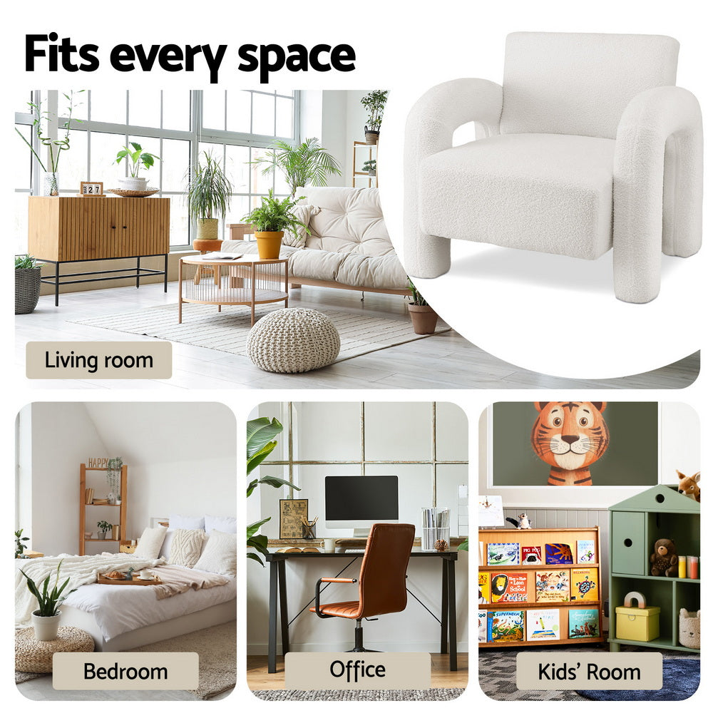 Artiss Armchair Accent Chair Lounge Sofa Couch Curved Seat Boucle White UPHO-E-ARM-03-TED-WH