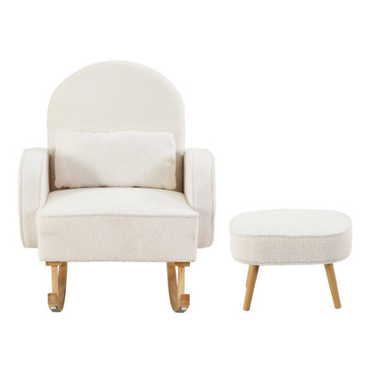Artiss Armchair Rocking Chair Ottoman Lounge Footrest Round Nursing Boucle White UPHO-E-ROCK01-FS-WH