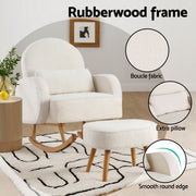 Artiss Armchair Rocking Chair Ottoman Lounge Footrest Round Nursing Boucle White UPHO-E-ROCK01-FS-WH