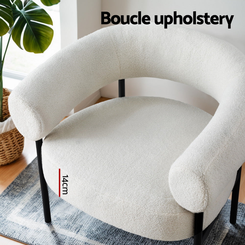 Artiss Armchair Accent Chair Curved Boucle White UPHO-F-ARM-01-TED-WH