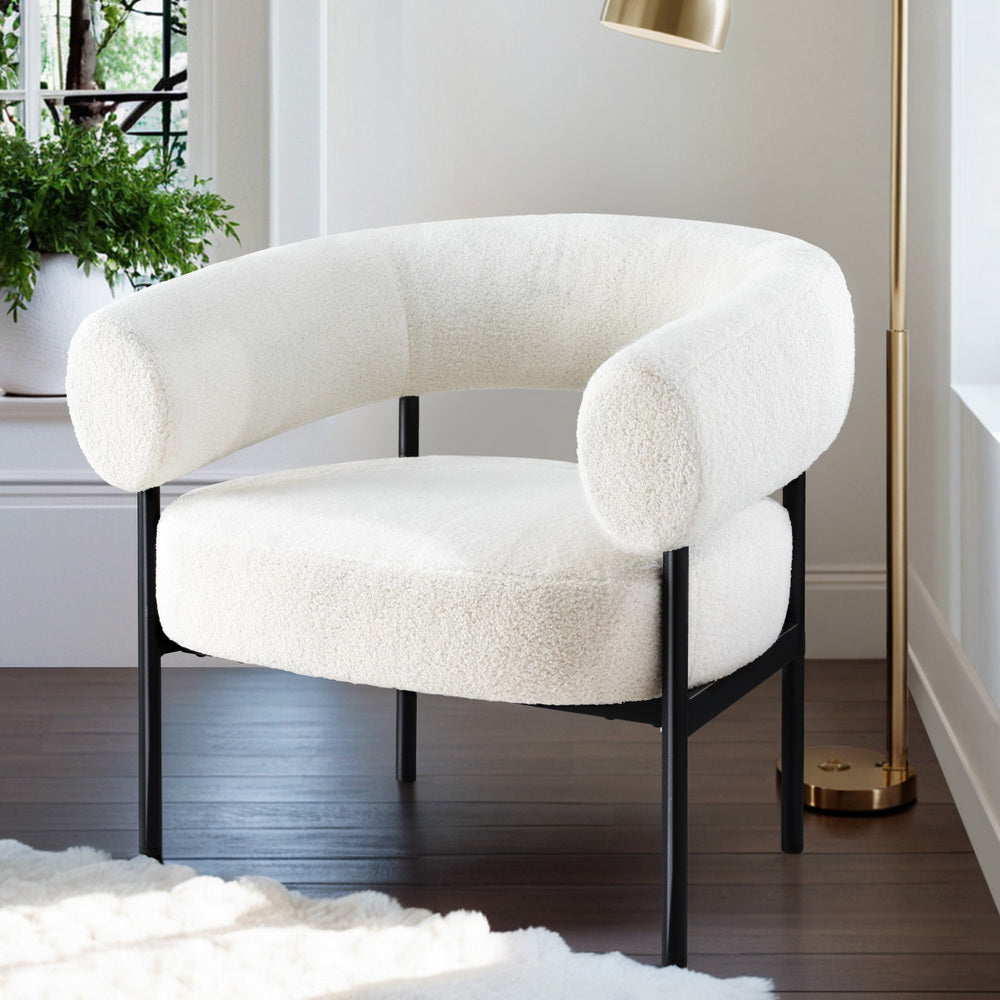 Artiss Armchair Accent Chair Curved Boucle White UPHO-F-ARM-01-TED-WH