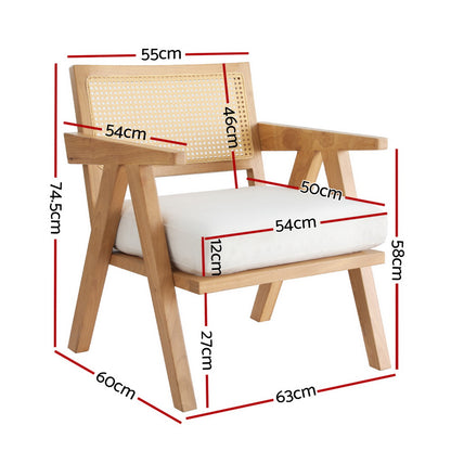 Artiss Armchair Accent Chair Lounge Rattan Velvet Pine UPHO-F-ARM-02-RAT-WDWH