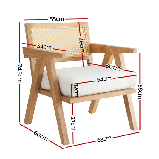 Artiss Armchair Accent Chair Lounge Rattan Velvet Pine UPHO-F-ARM-02-RAT-WDWH