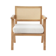 Artiss Armchair Accent Chair Lounge Rattan Velvet Pine UPHO-F-ARM-02-RAT-WDWH