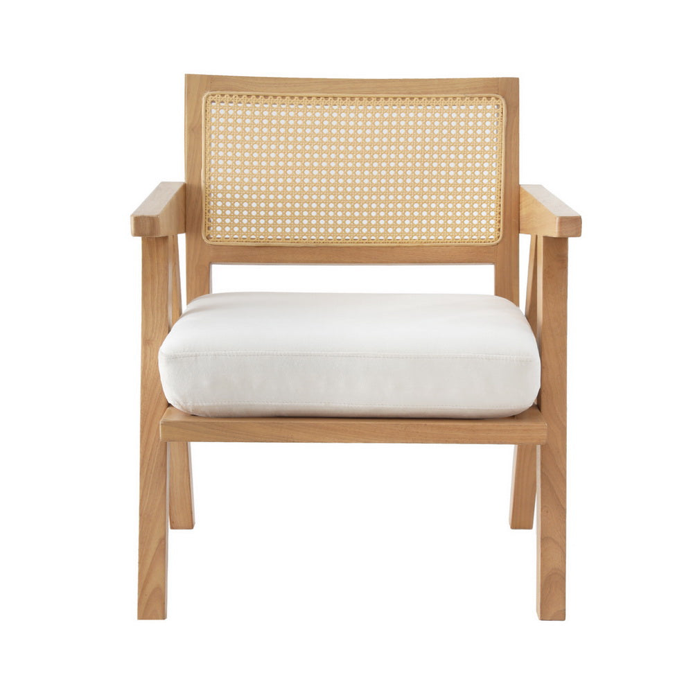 Artiss Armchair Accent Chair Lounge Rattan Velvet Pine UPHO-F-ARM-02-RAT-WDWH