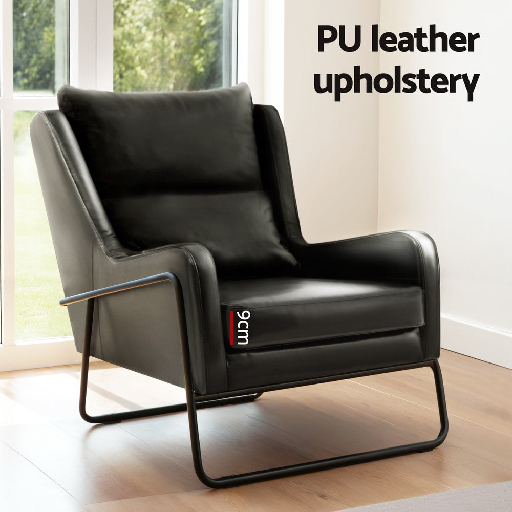Artiss Armchair Accent Chair PU Leather Wingback Black UPHO-F-ARM-03-PU-BK